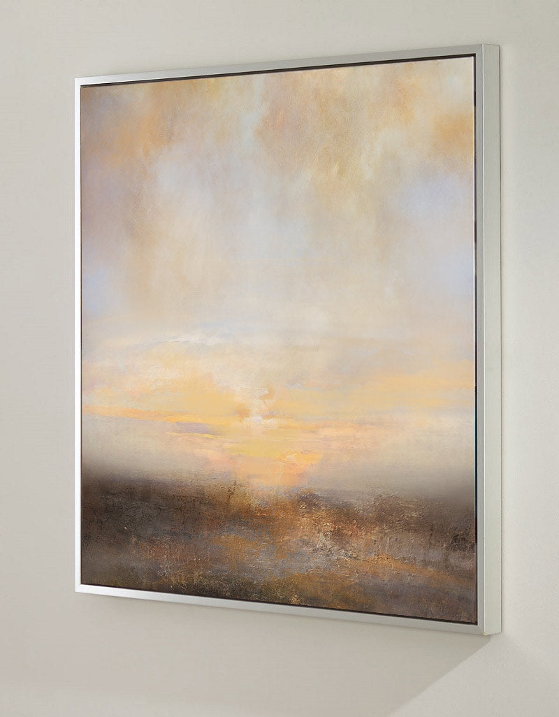 Neutral Beige Sunset Landscape Oil Painting