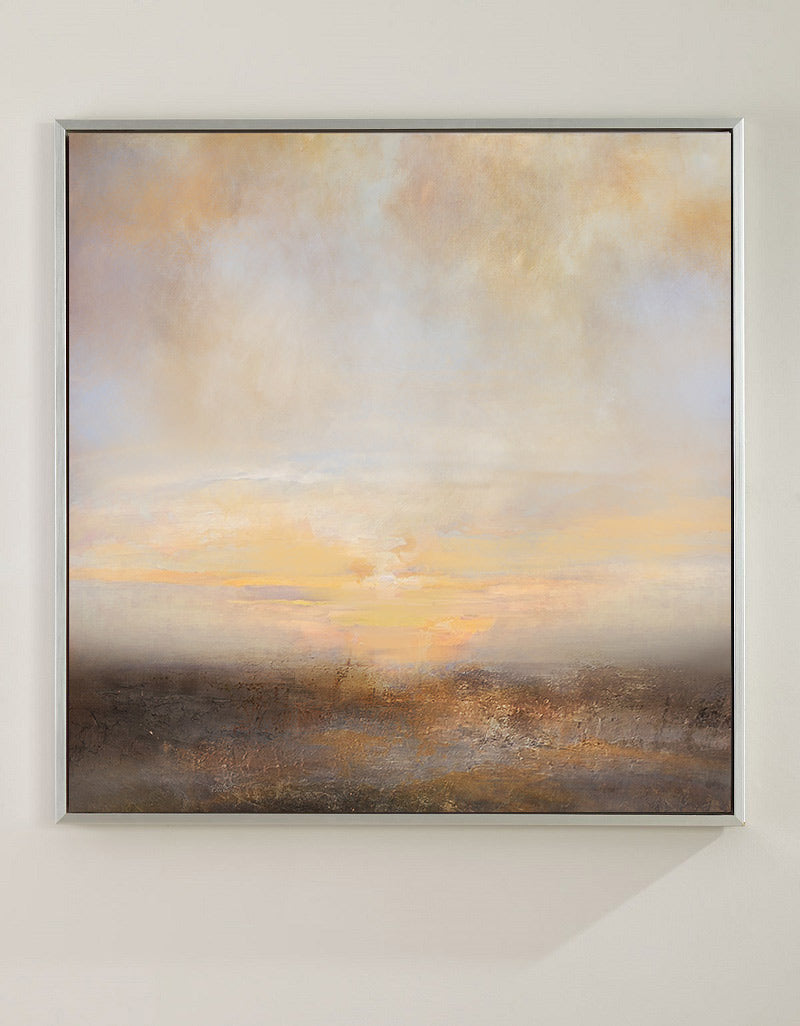 Neutral Beige Sunset Landscape Oil Painting