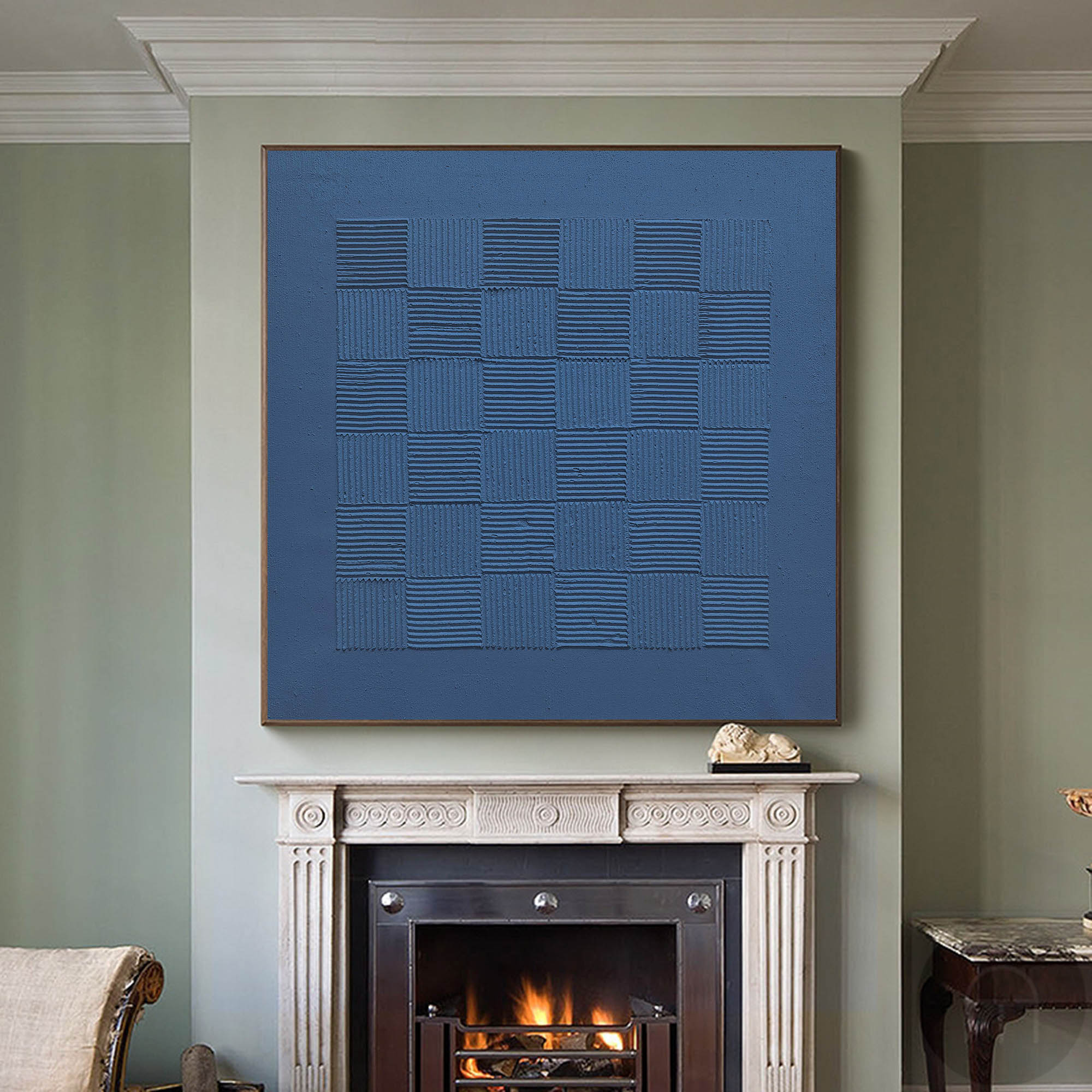 Indigo Blue Textured Grid Painting