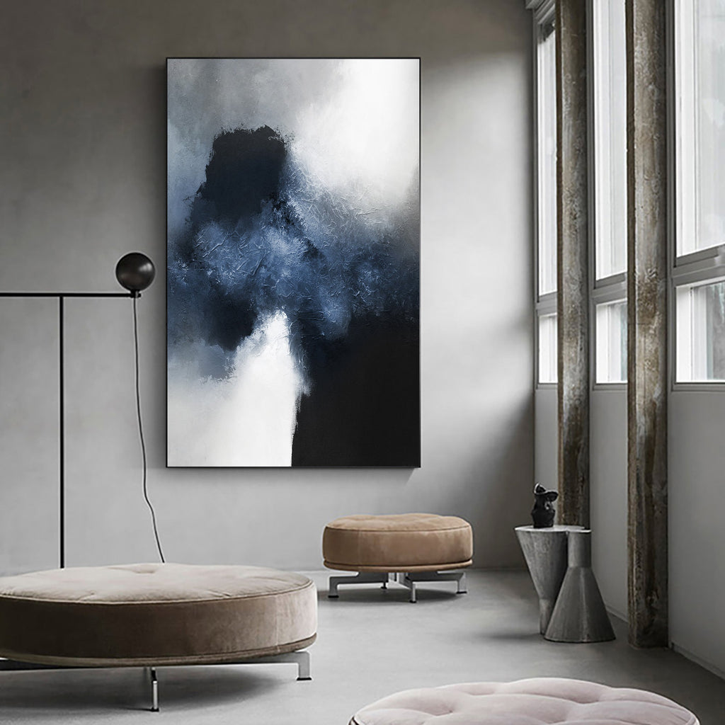 Textured Abstract Cloud Painting Navy Blue