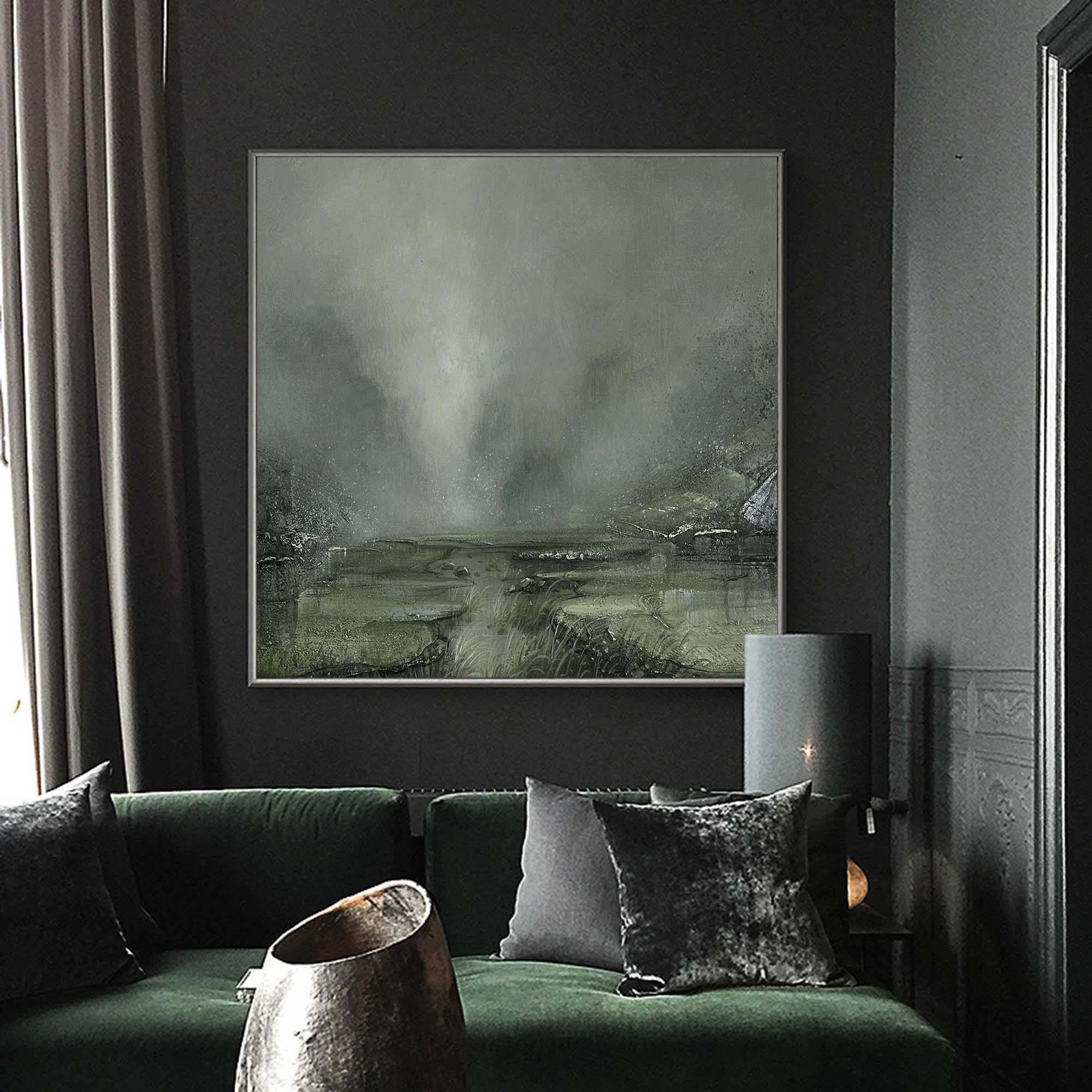 Misty Sage Green Landscape Painting