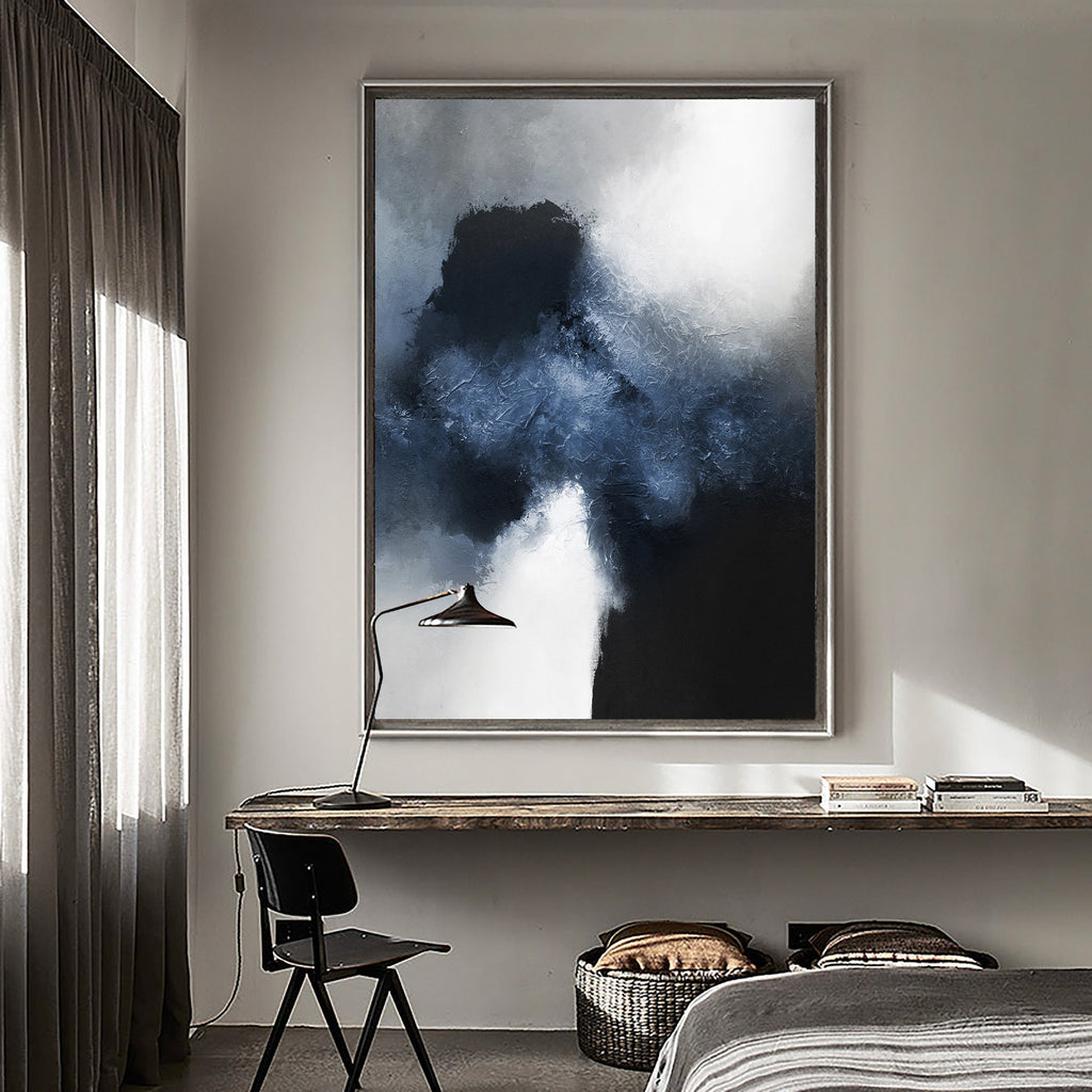 Textured Abstract Cloud Painting Navy Blue