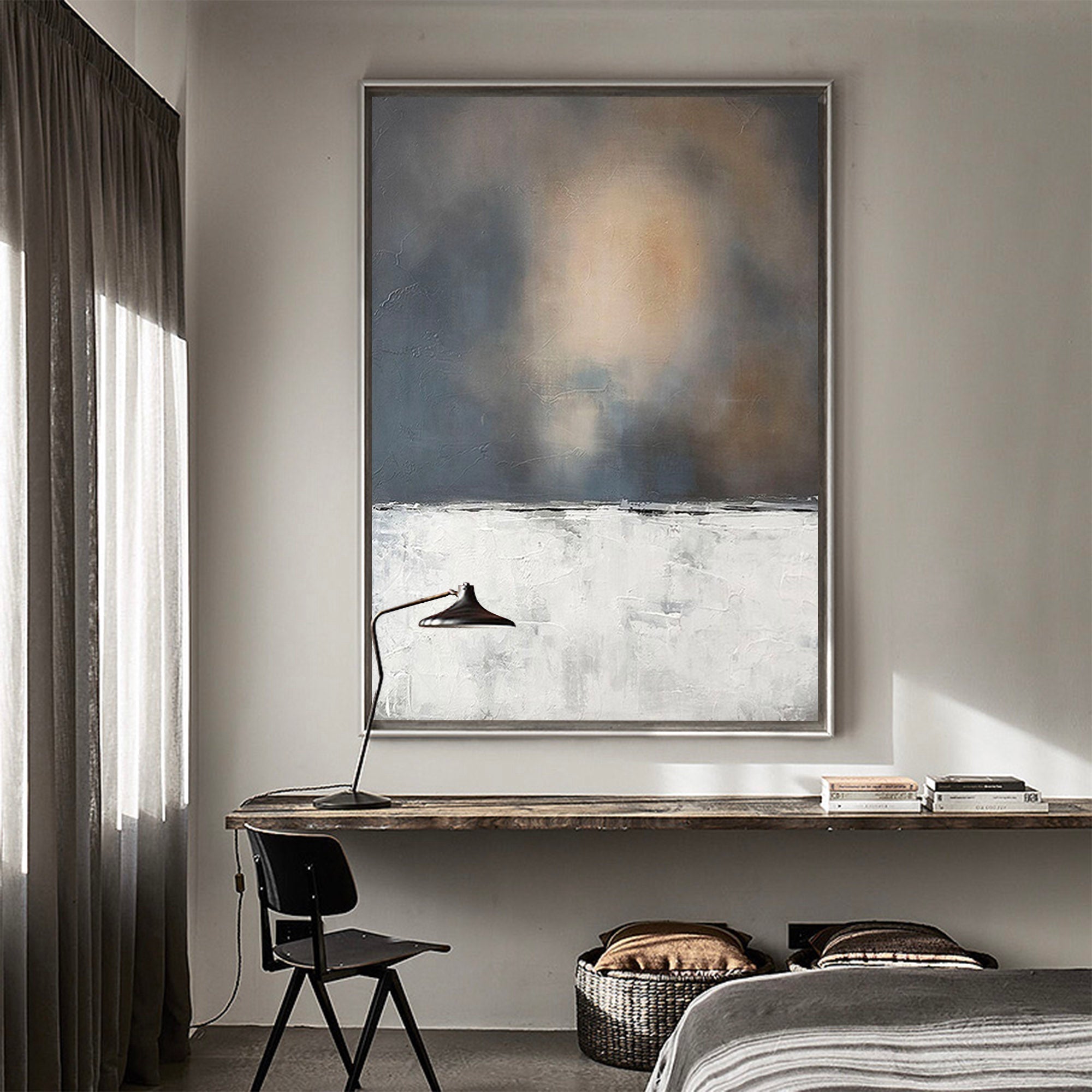 Minimalist Horizon Abstract Painting Vertical Textured
