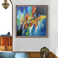Vibrant Blue Yellow Oil Painting