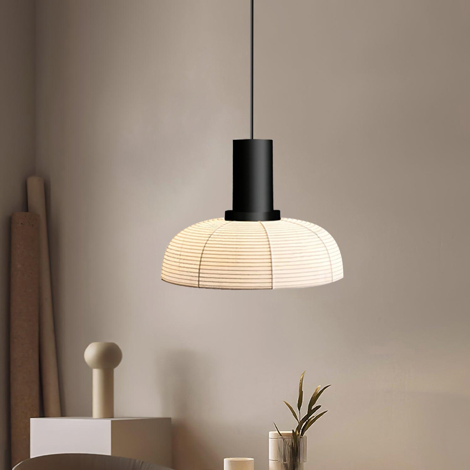 Pendant Lamp White Fabric Shade Black Cable Gentle Ambient Glow