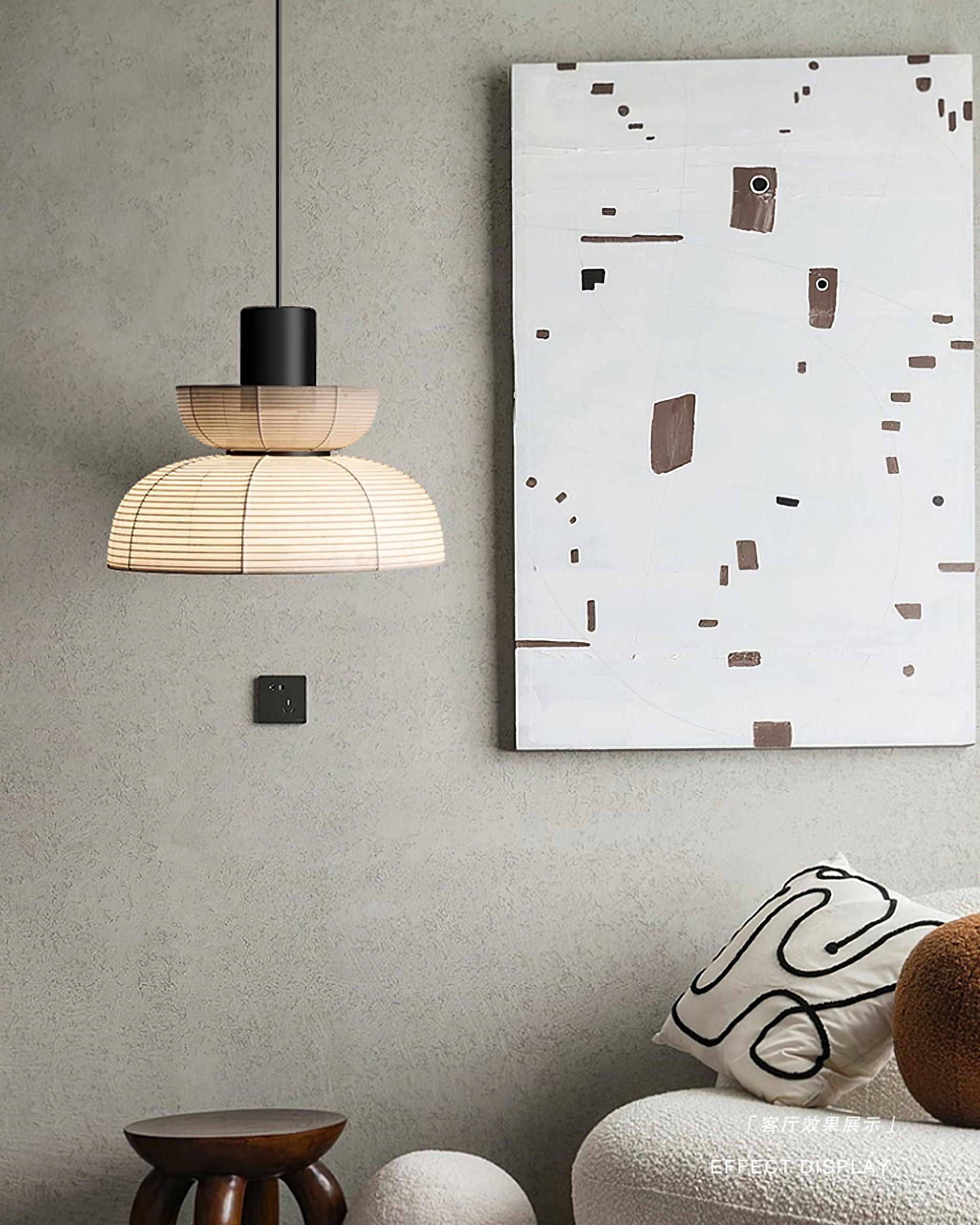 Pendant Lamp White Fabric Shade Black Cable Gentle Ambient Glow