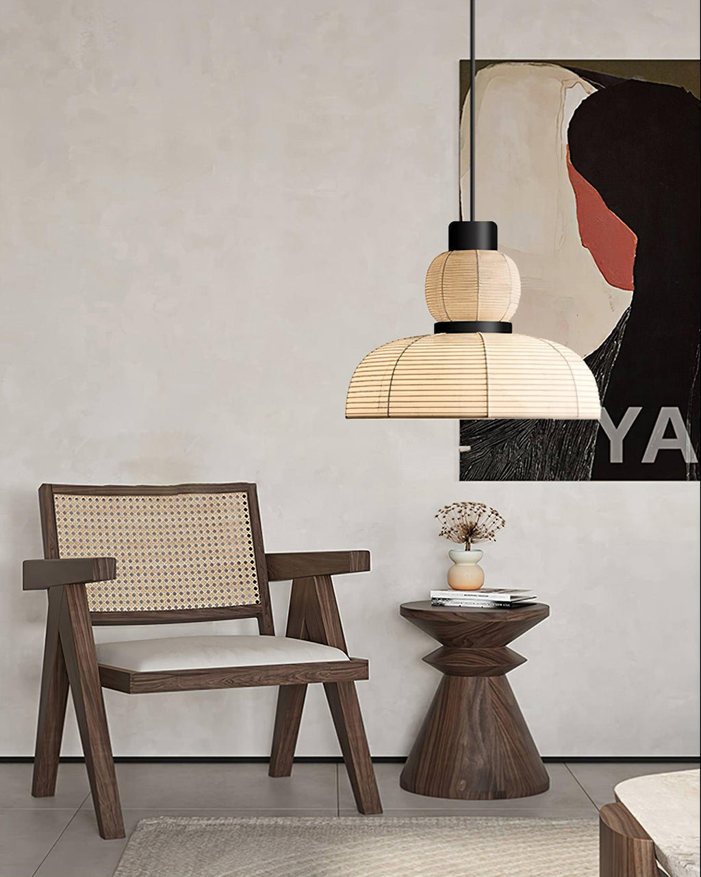 Pendant Lamp White Fabric Shade Black Cable Gentle Ambient Glow