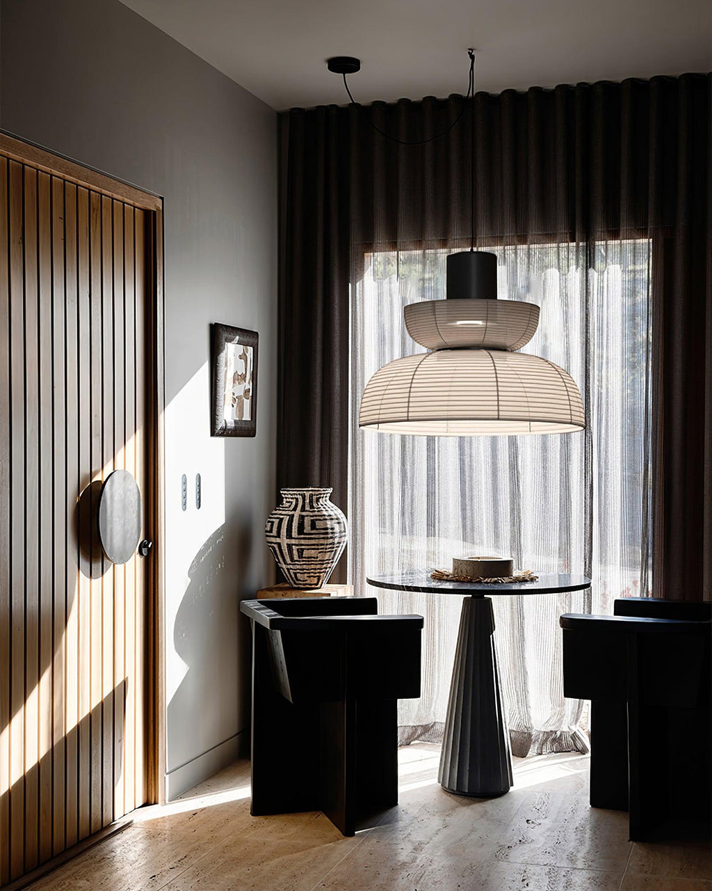Pendant Lamp White Fabric Shade Black Cable Gentle Ambient Glow
