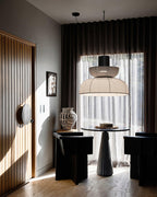 Pendant Lamp White Fabric Shade Black Cable Gentle Ambient Glow