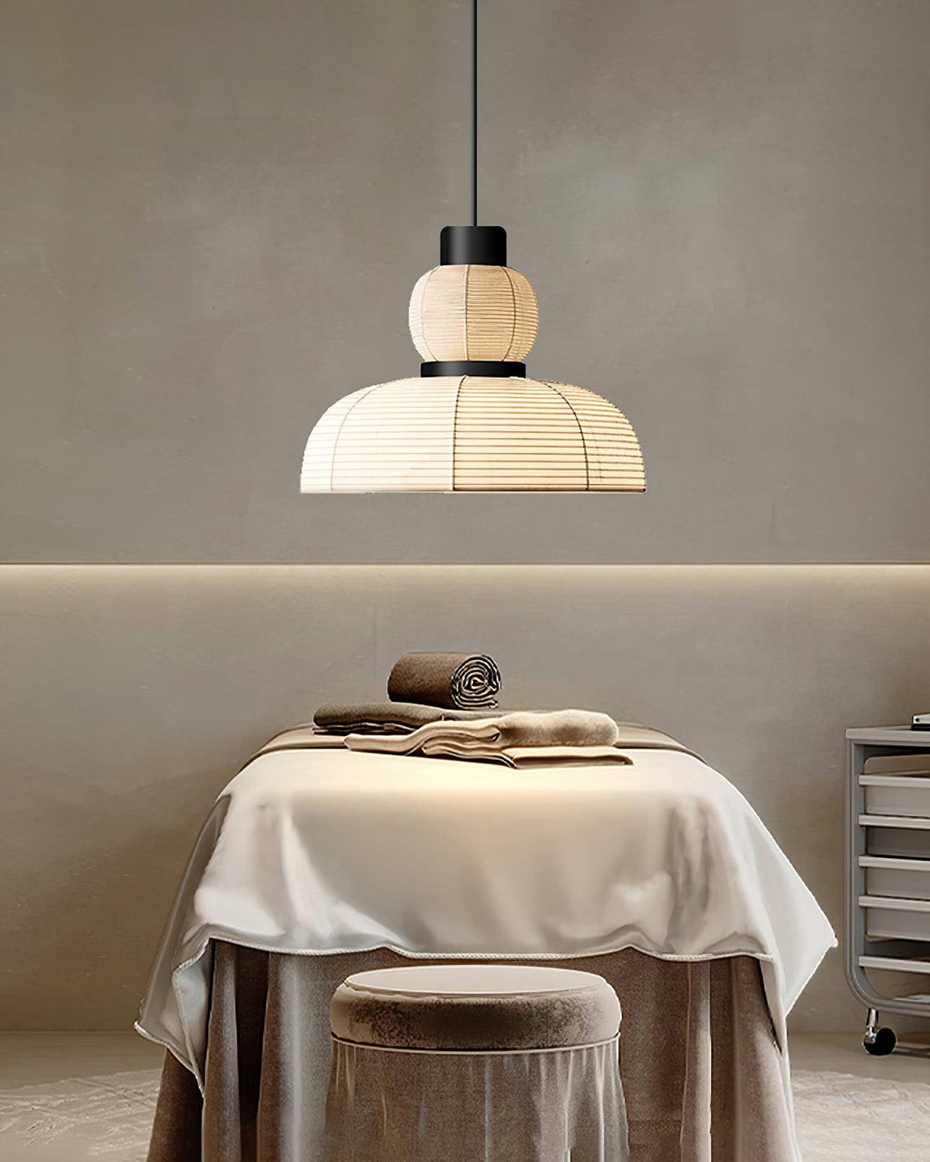 Pendant Lamp White Fabric Shade Black Cable Gentle Ambient Glow
