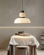 Pendant Lamp White Fabric Shade Black Cable Gentle Ambient Glow