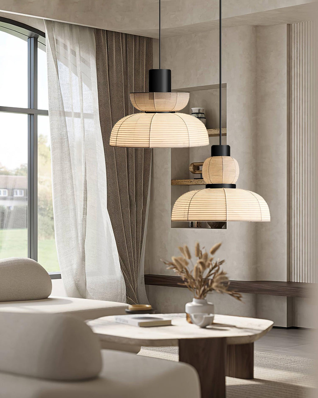 Pendant Lamp White Fabric Shade Black Cable Gentle Ambient Glow