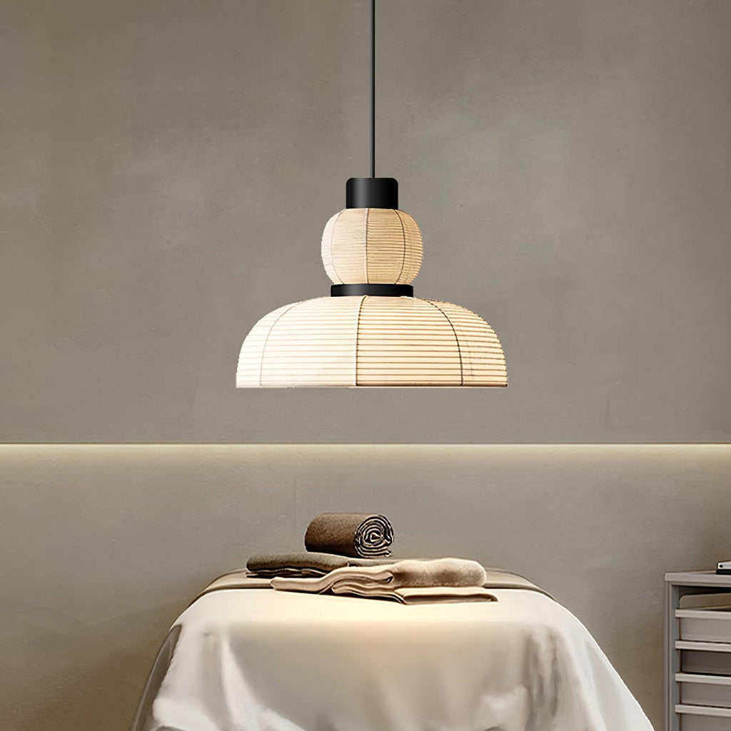 Pendant Lamp White Fabric Shade Black Cable Gentle Ambient Glow