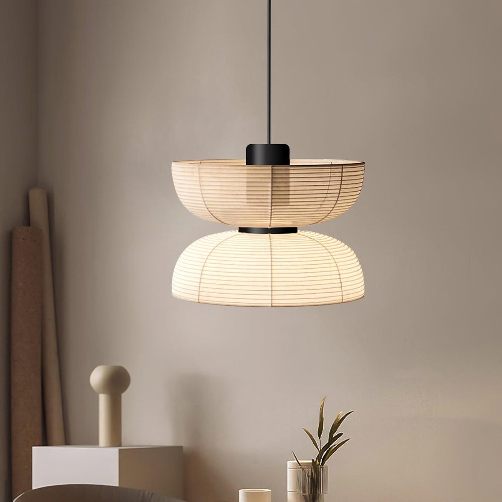 Pendant Lamp White Fabric Shade Black Cable Gentle Ambient Glow