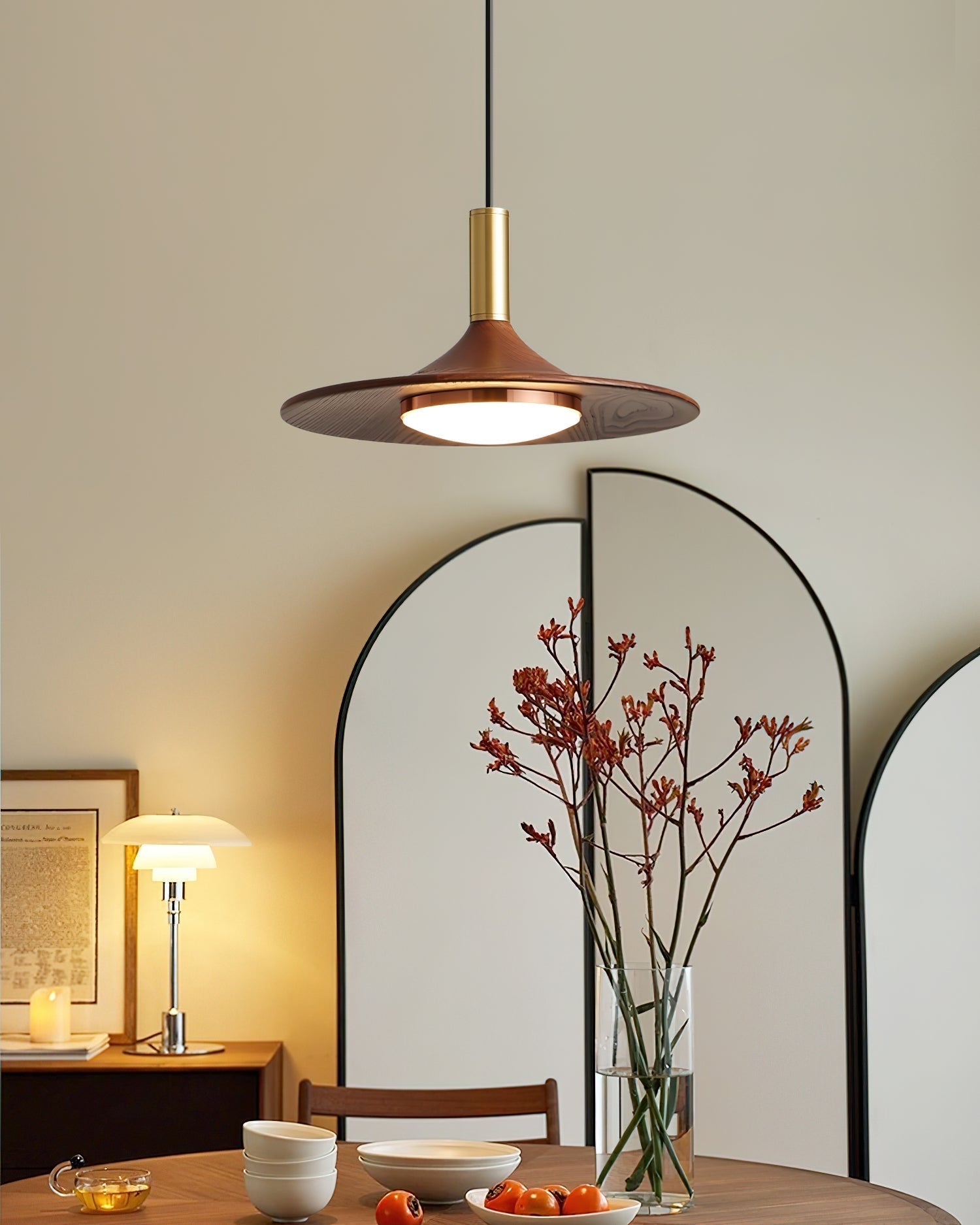 Pend­­ant Light  Hat Shape  Midcentury