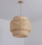 Pendant Lamp Double Layer Woven Bamboo Shade Organic Natural