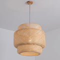 Pendant Lamp Double Layer Woven Bamboo Shade Organic Natural