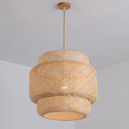 Pendant Lamp Double Layer Woven Bamboo Shade Organic Natural