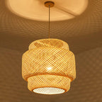 Pendant Lamp Double Layer Woven Bamboo Shade Organic Natural