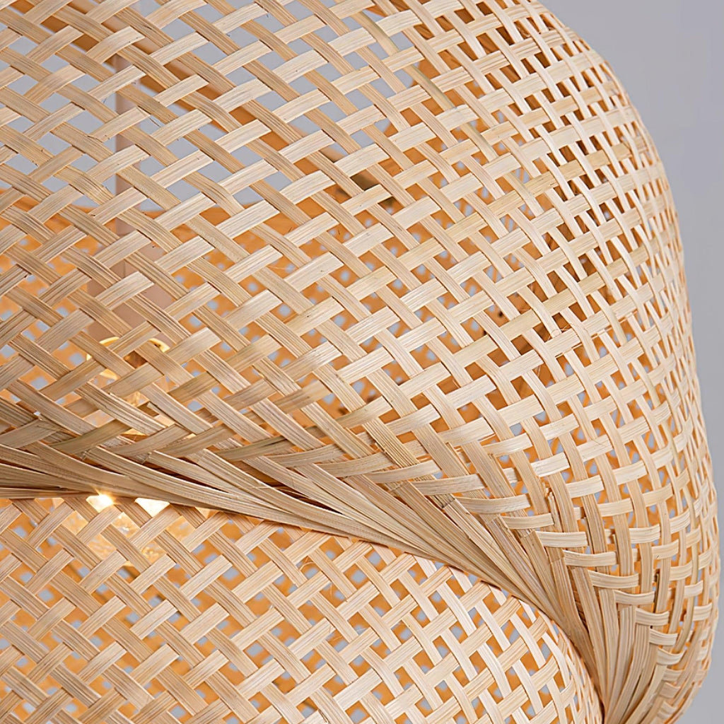 Pendant Lamp Double Layer Woven Bamboo Shade Organic Natural