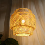 Pendant Lamp Double Layer Woven Bamboo Shade Organic Natural