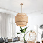 Pendant Lamp Double Layer Woven Bamboo Shade Organic Natural