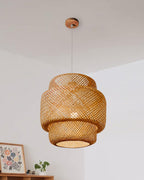 Pendant Lamp Double Layer Woven Bamboo Shade Organic Natural