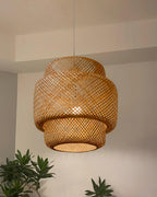 Pendant Lamp Double Layer Woven Bamboo Shade Organic Natural