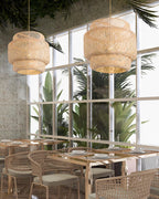 Pendant Lamp Double Layer Woven Bamboo Shade Organic Natural