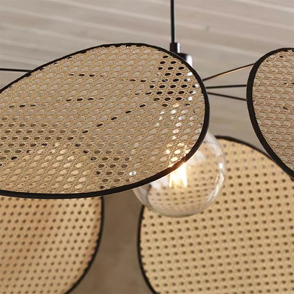 Chandelier with Rattan Petals and Metal Frame Ambient Bohemian
