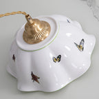 Pendant Lamp Ceramic Petal Shade Hand Painted Butterflies Vintage Charm