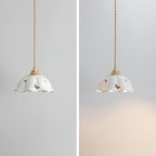 Pendant Lamp Ceramic Petal Shade Hand Painted Butterflies Vintage Charm