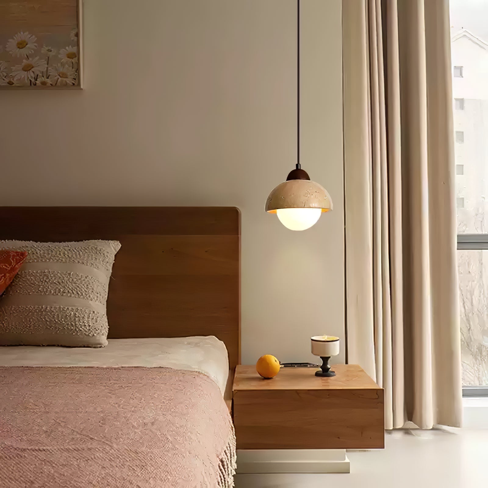 Orzora Dome-Shaped Travertine Pendant Light