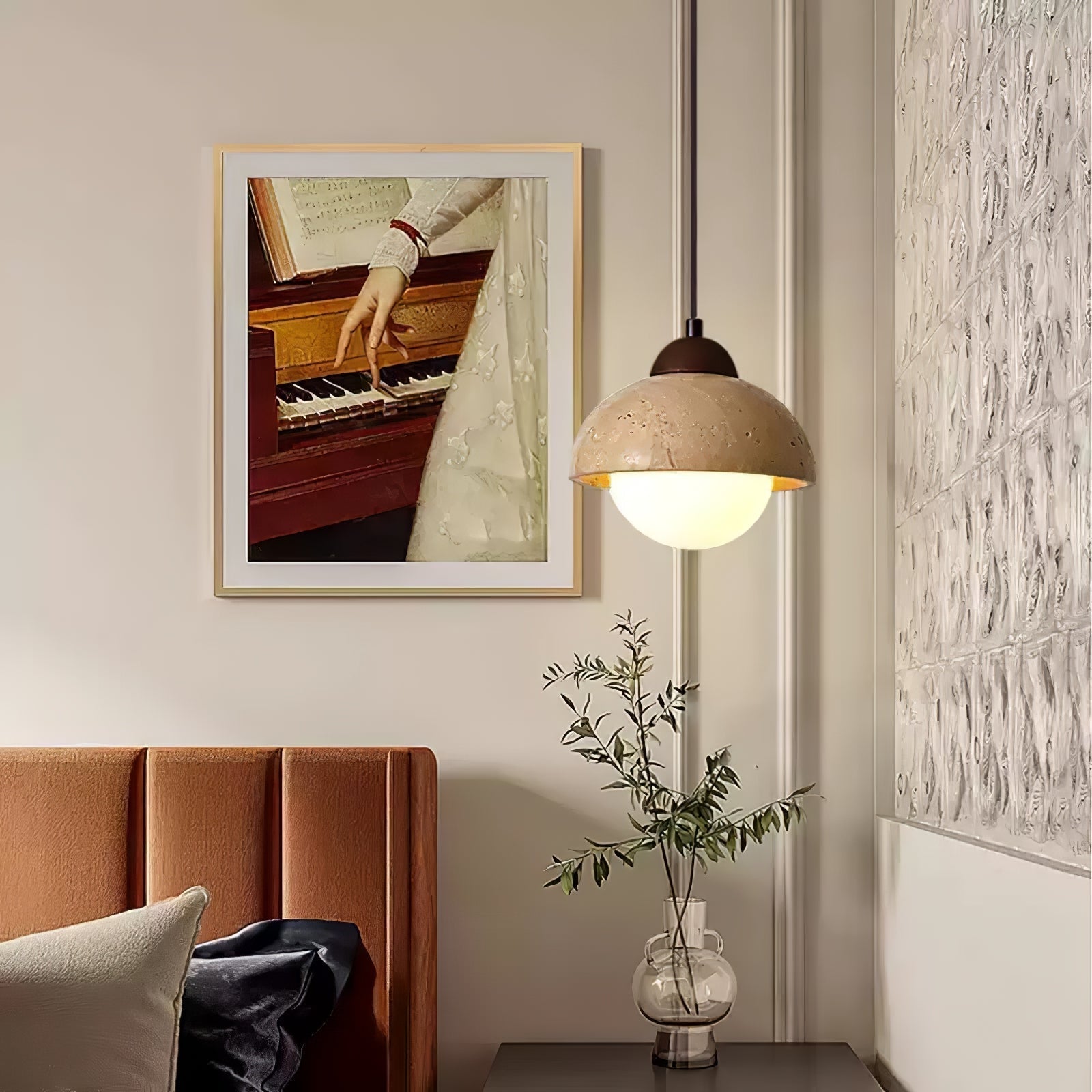 Orzora Dome-Shaped Travertine Pendant Light