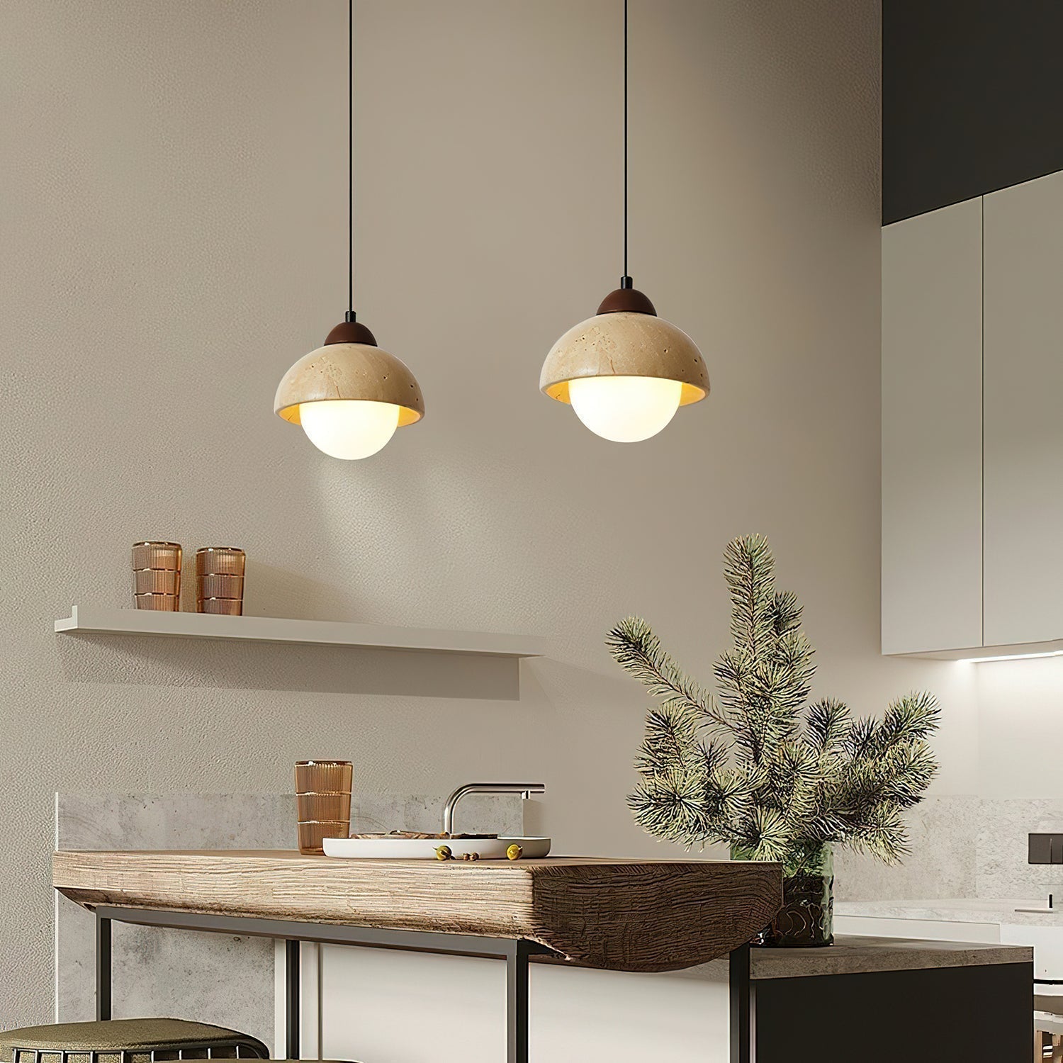 Orzora Dome-Shaped Travertine Pendant Light