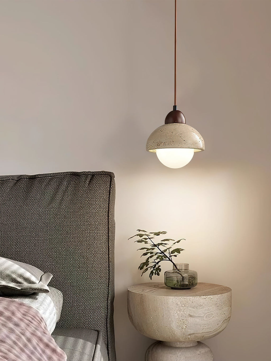 Orzora Dome-Shaped Travertine Pendant Light