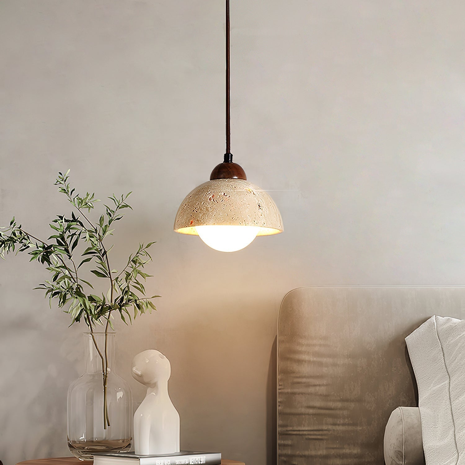 Orzora Dome-Shaped Travertine Pendant Light