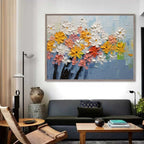 Tactile Impasto Floral Oil Painting Multi-Color Blooms