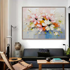 Tactile Impasto Floral Oil Painting Pink Orange Blooms