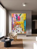 Vibrant Mediterranean Street Painting Impasto Textured