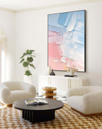 Vibrant Color Block Oil Painting Pink Blue