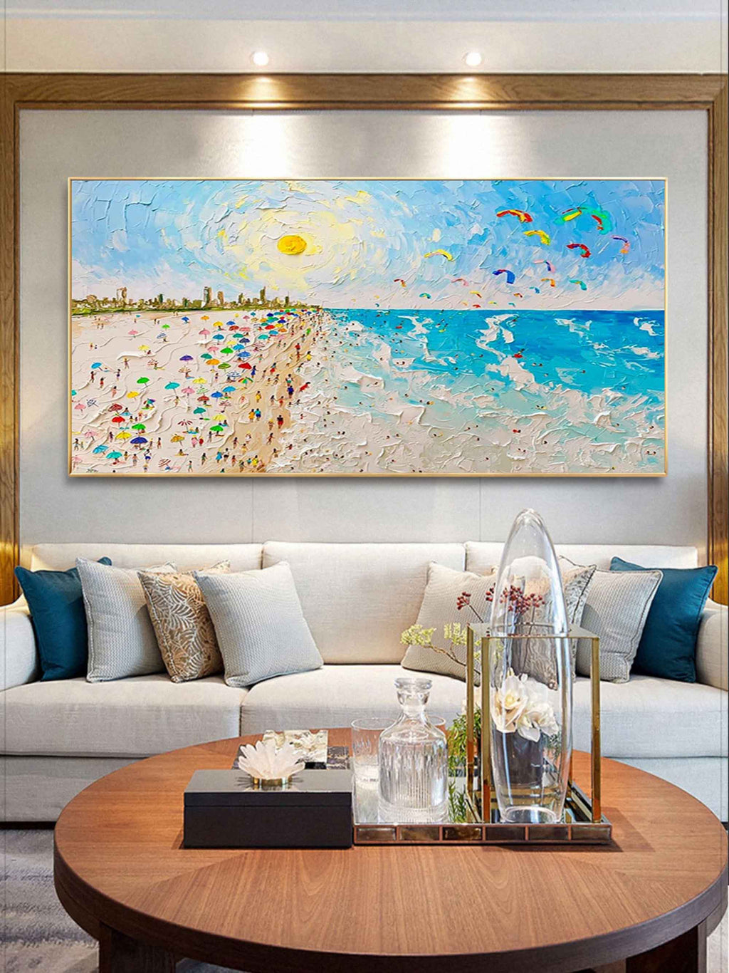 Vibrant Beach Scene Impasto Painting