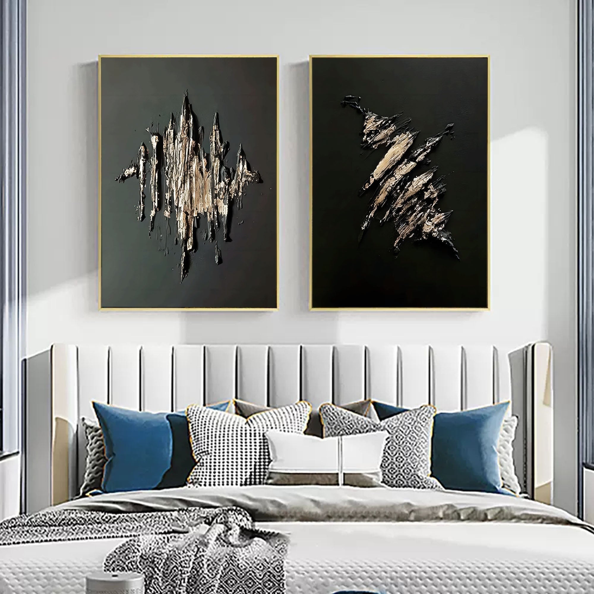 Textured Gold & Black Abstract Oil Painting