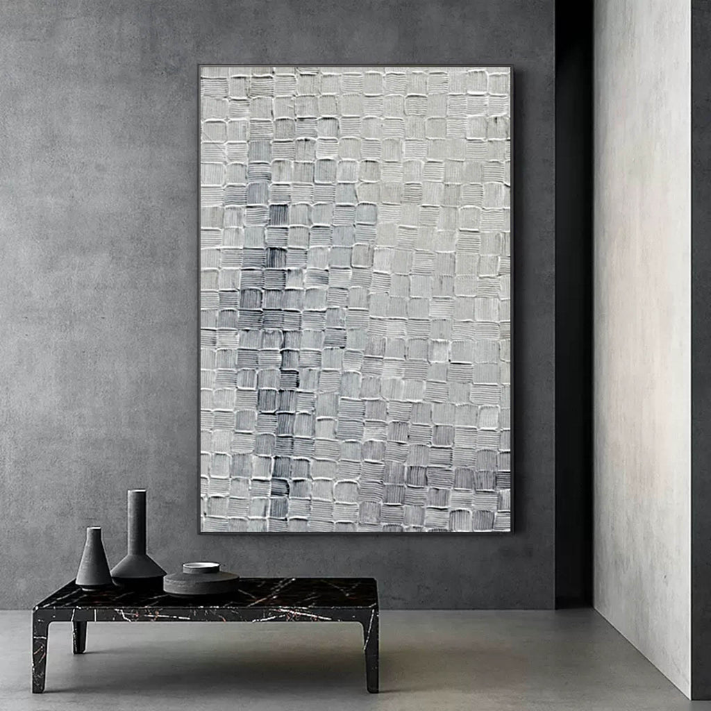 Silver Gray Textured Grid Wall Art