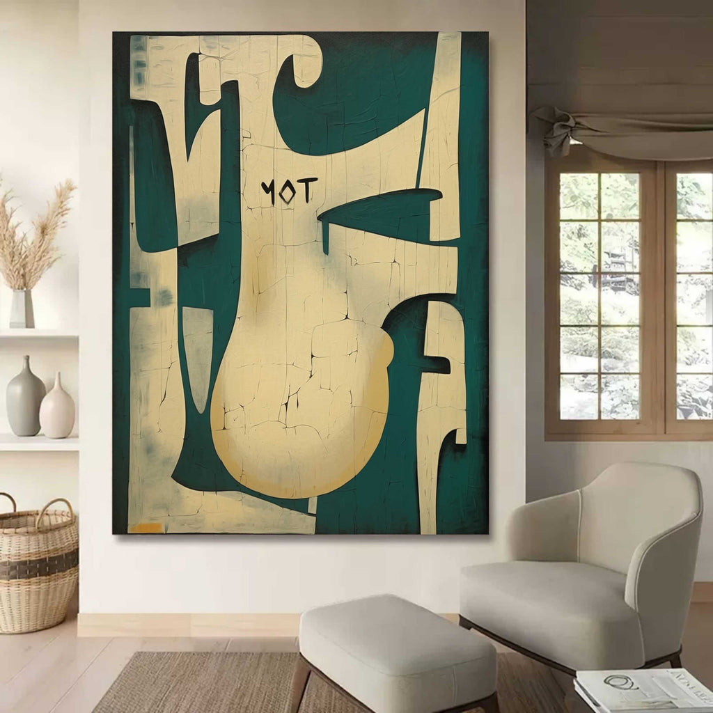 Teal and Neutral Textured Geometric Wall Art