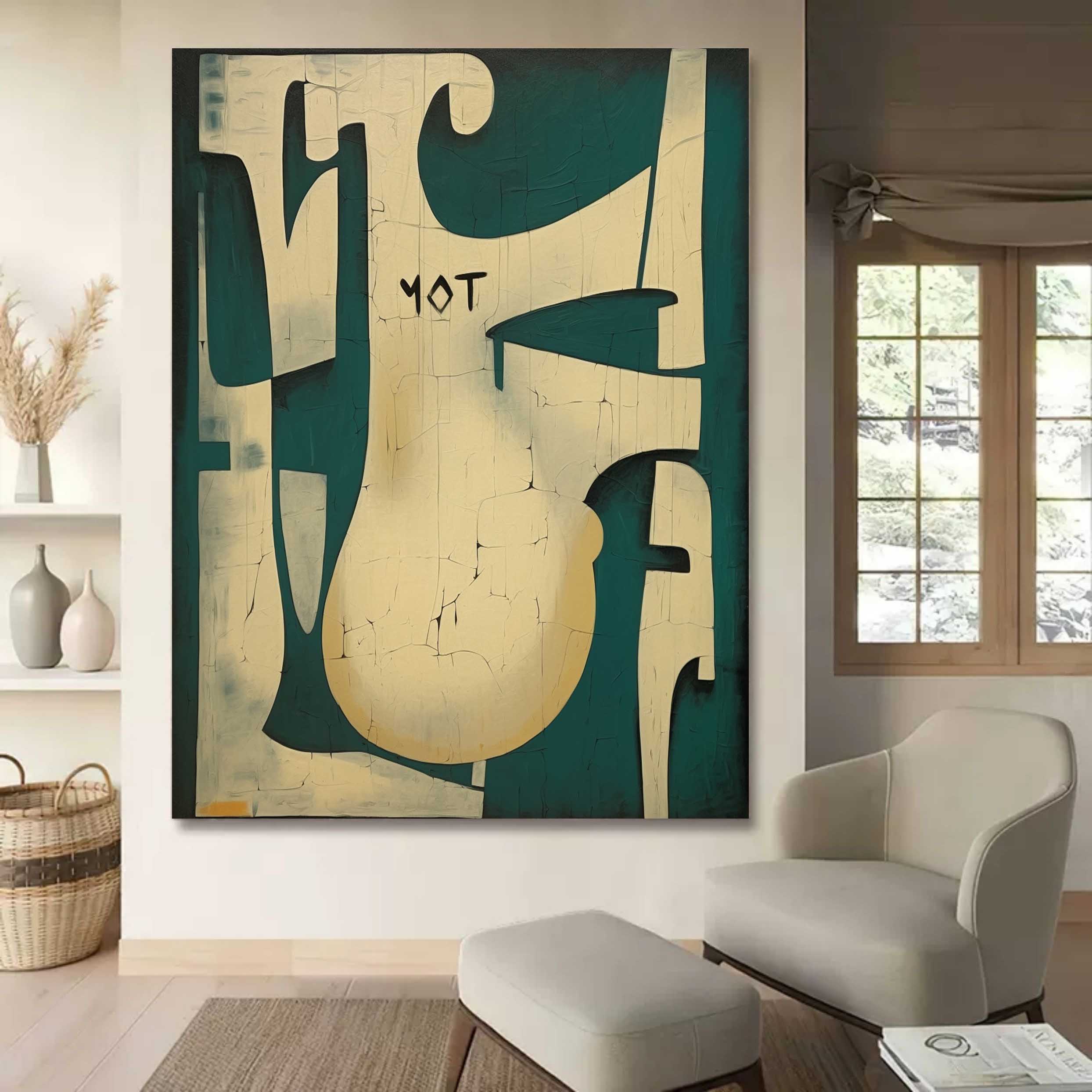 Teal and Neutral Textured Geometric Wall Art