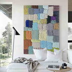 Colorful Multi Toned Textured Patchwork Oil Painting
