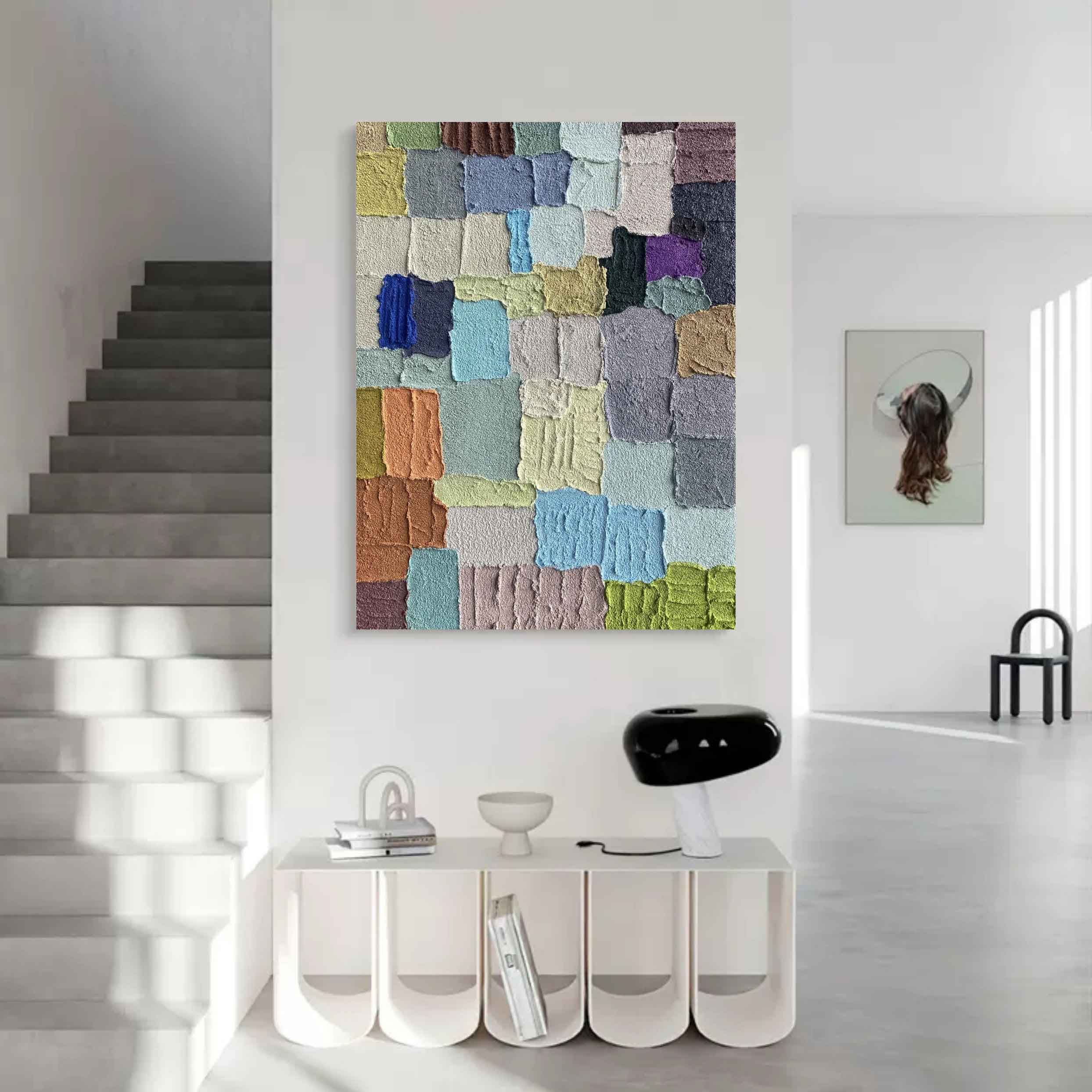 Colorful Multi Toned Textured Patchwork Oil Painting