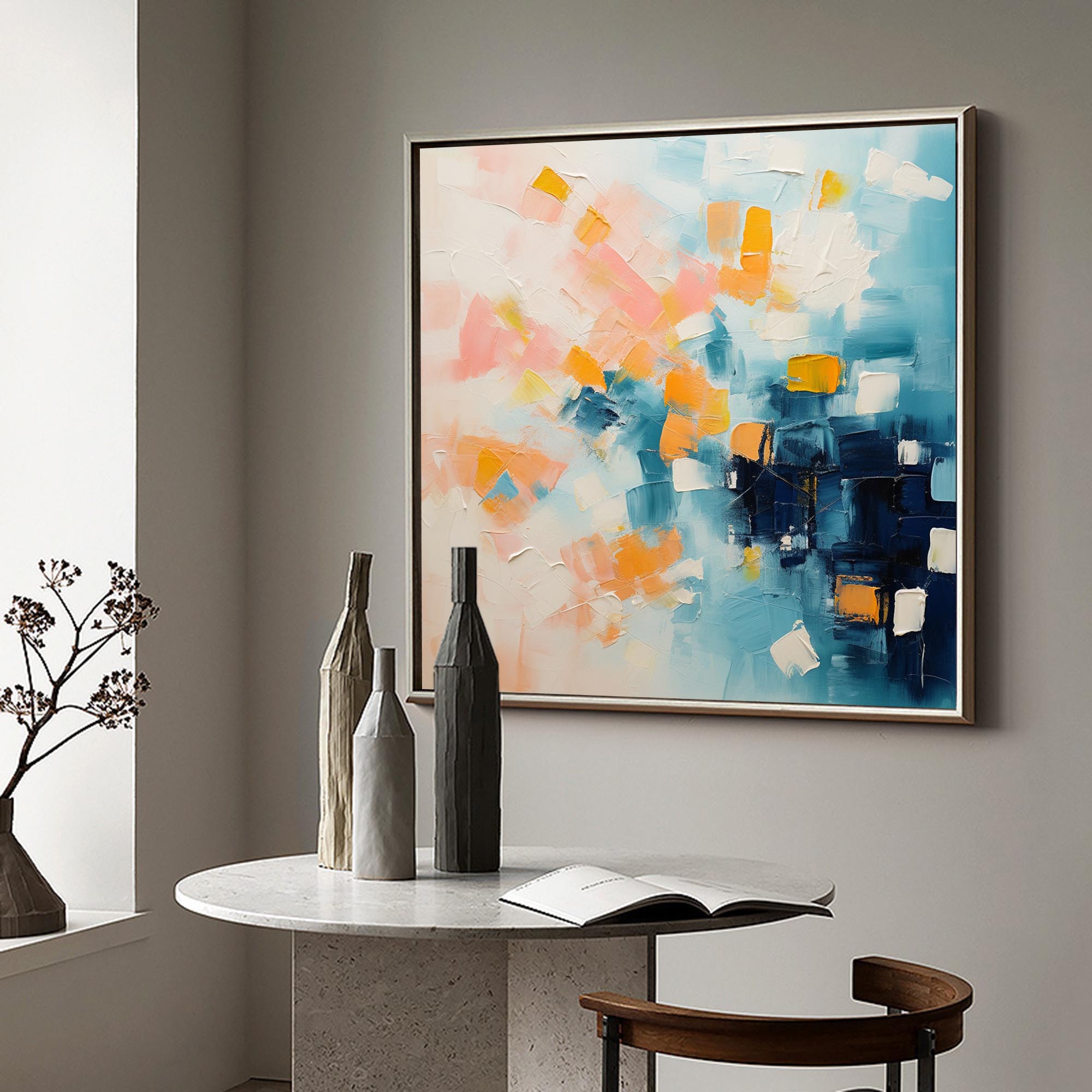 Geometric Pixel Painting Soft Pink Blue