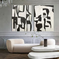 Set Of 2 Black White Collage Diptych Oil Painting